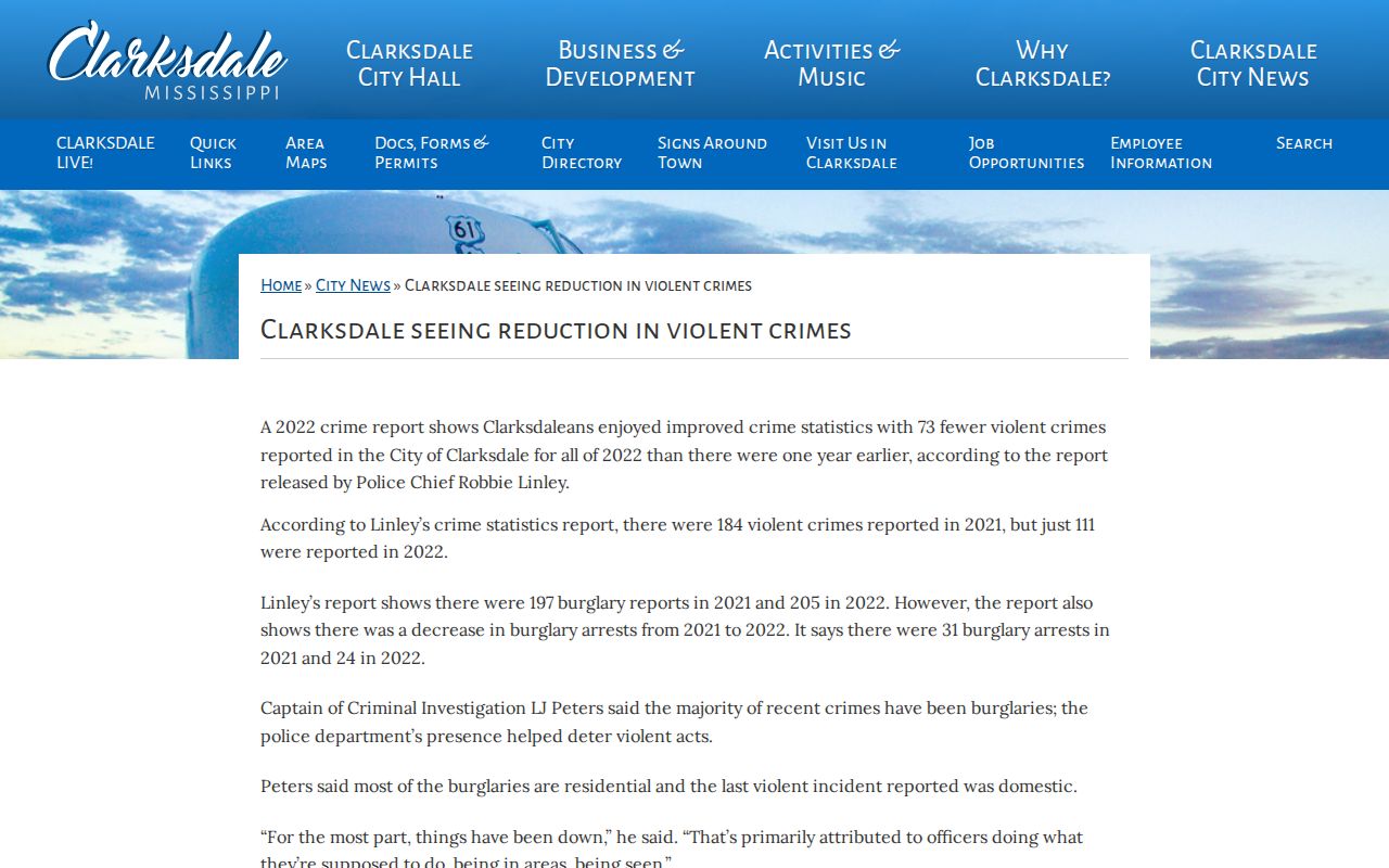 City of Clarksdale official violent-crime reduction release